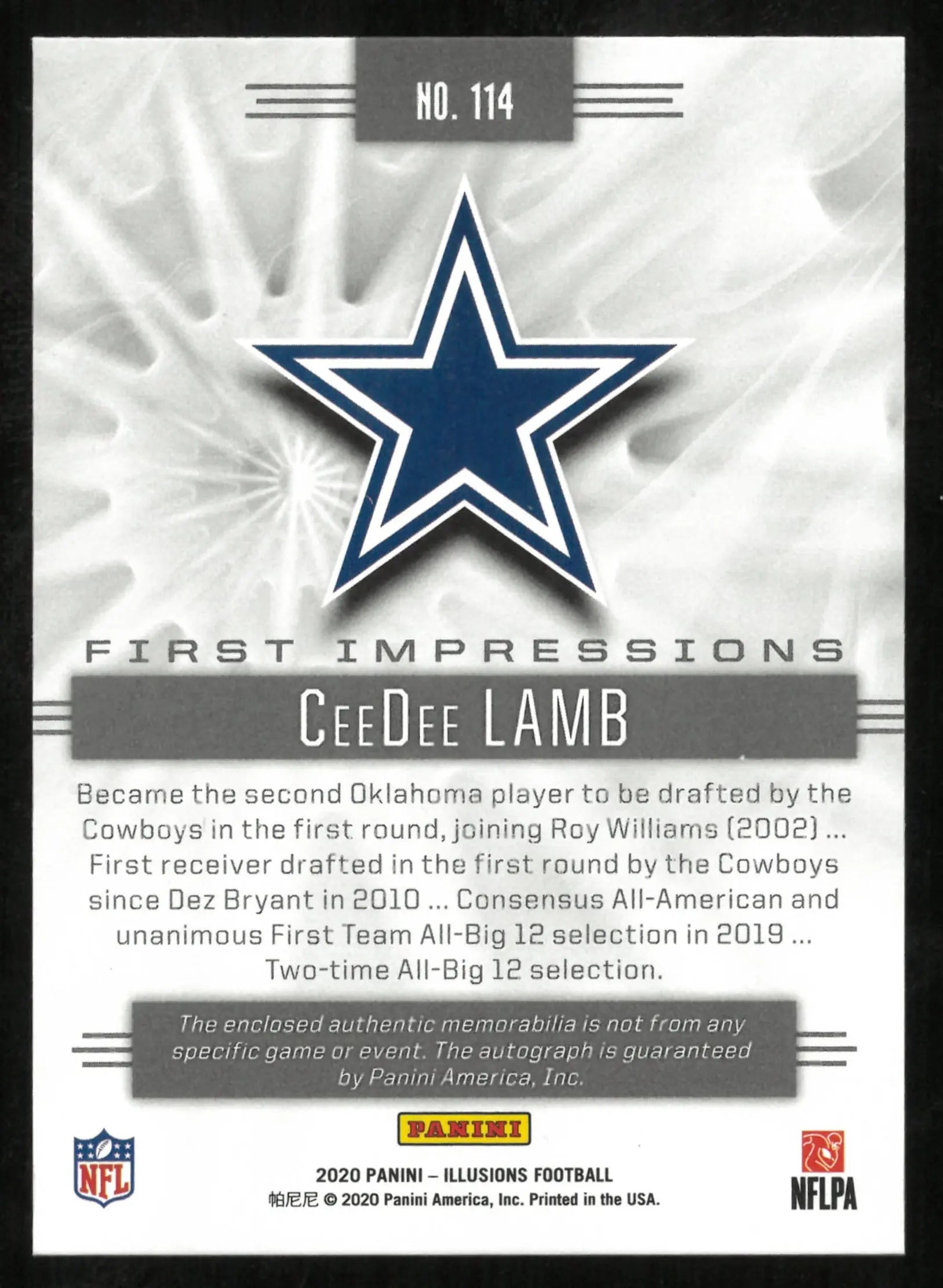 2020 Panini Illusions Football First Impressions CeeDee Lamb RC Rookie Patch Auto /199 