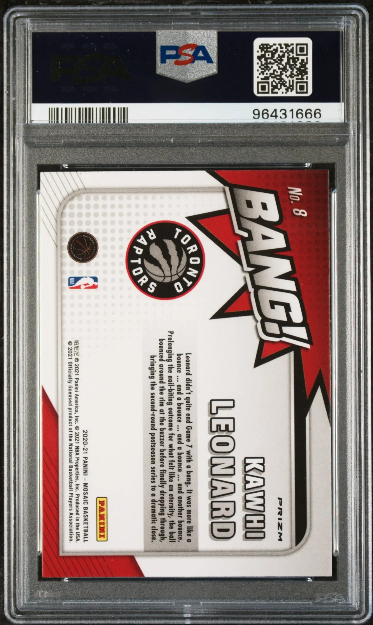 2020 Panini Mosaic Bang! Kawhi Leonard #8 PSA 9 The Shot 