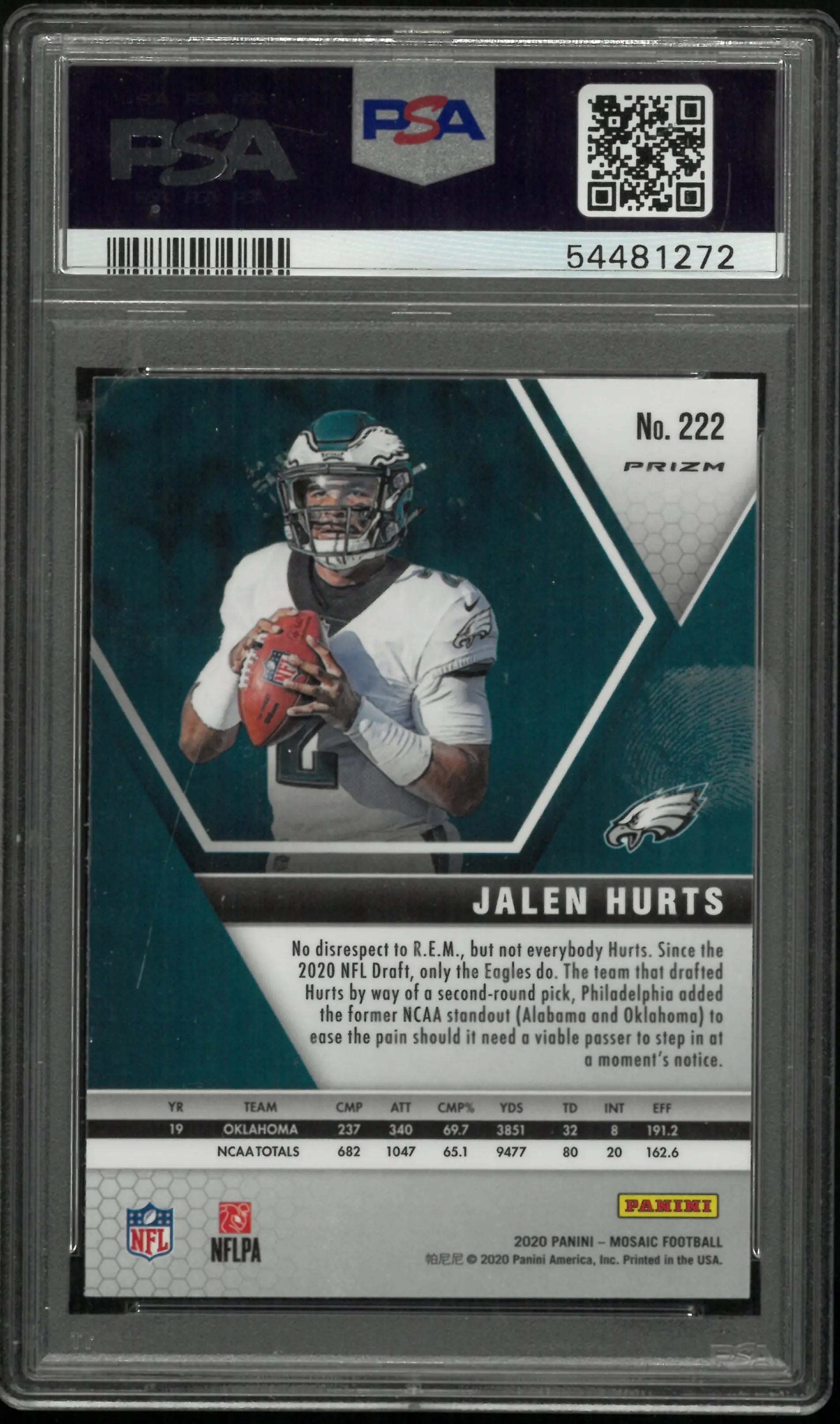 2020 Panini Mosaic Jalen Hurts #222 Red Rookie RC PSA 10 