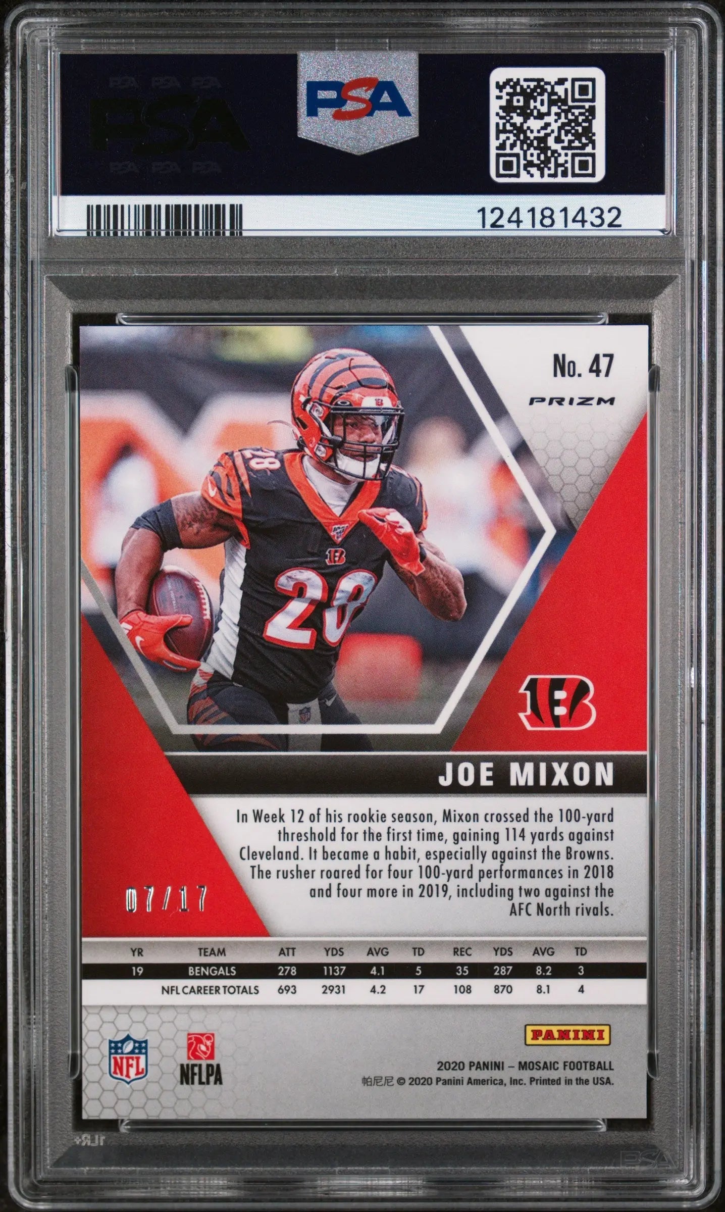 2020 Panini Mosaic Joe Mixon /17 Gold PSA 9 