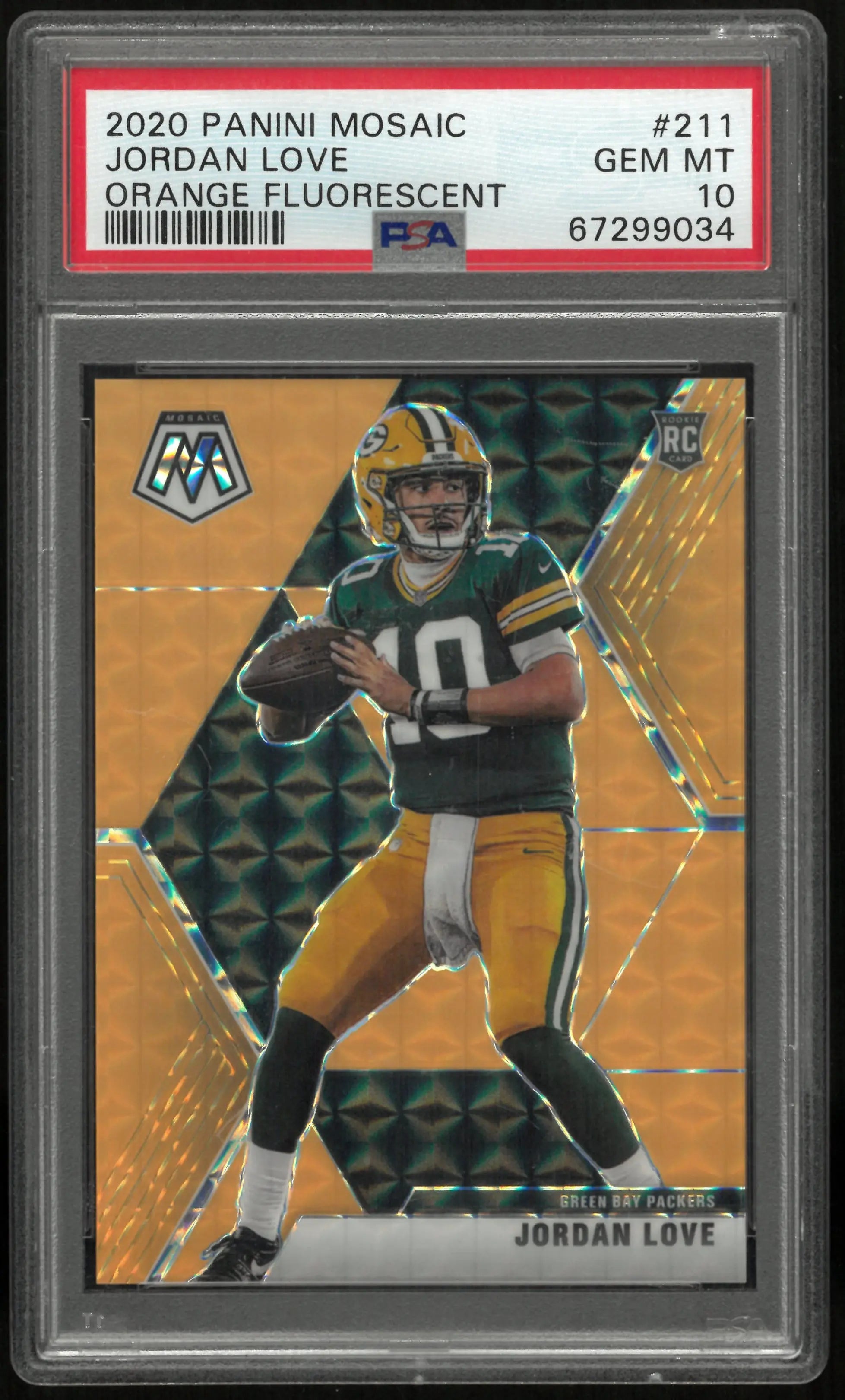 2020 Panini Mosaic Jordan Love RC Orange Fluorescent PSA 10 /25 