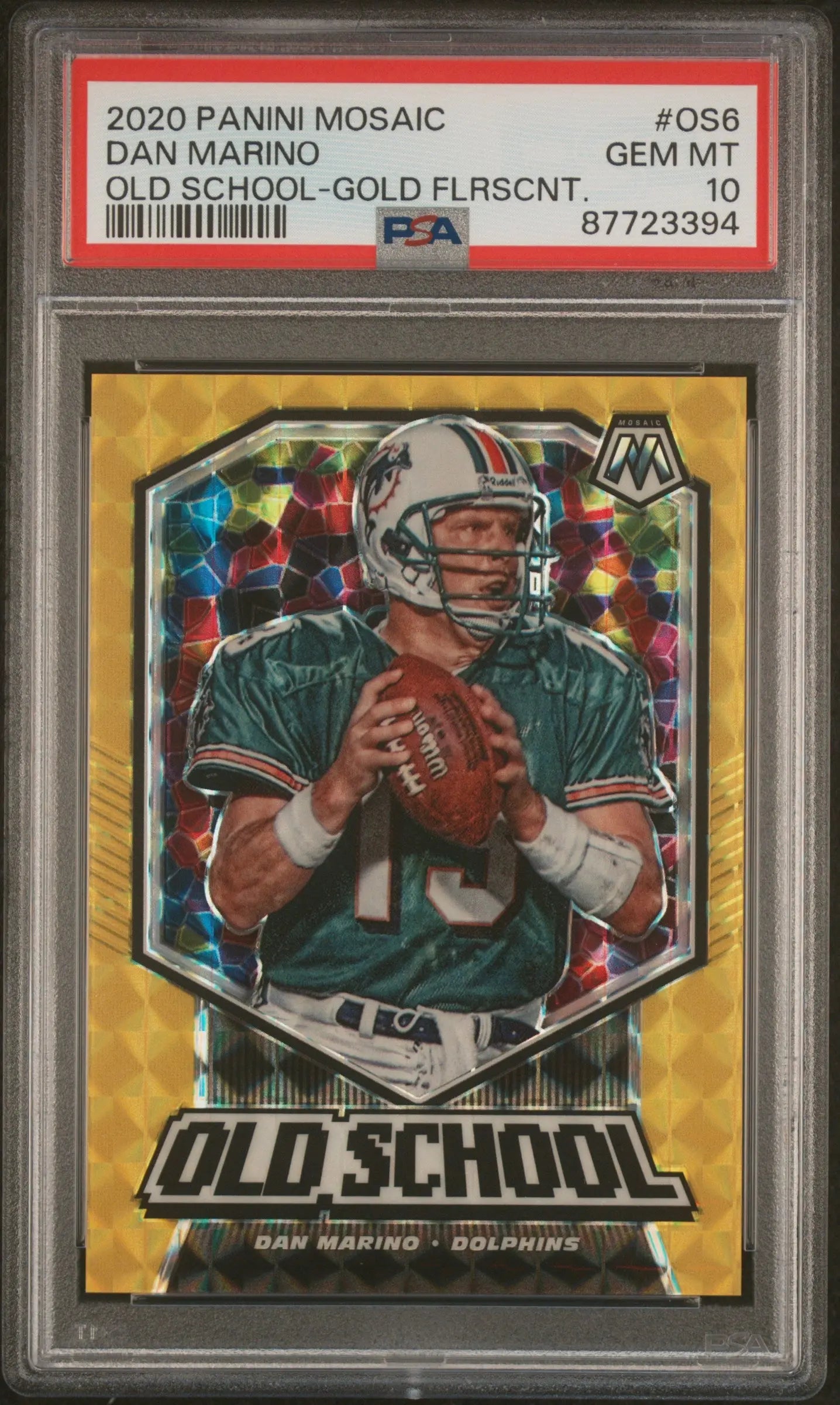 2020 Panini Mosaic Old School Dan Marino Gold Florescent /20 PSA 10 