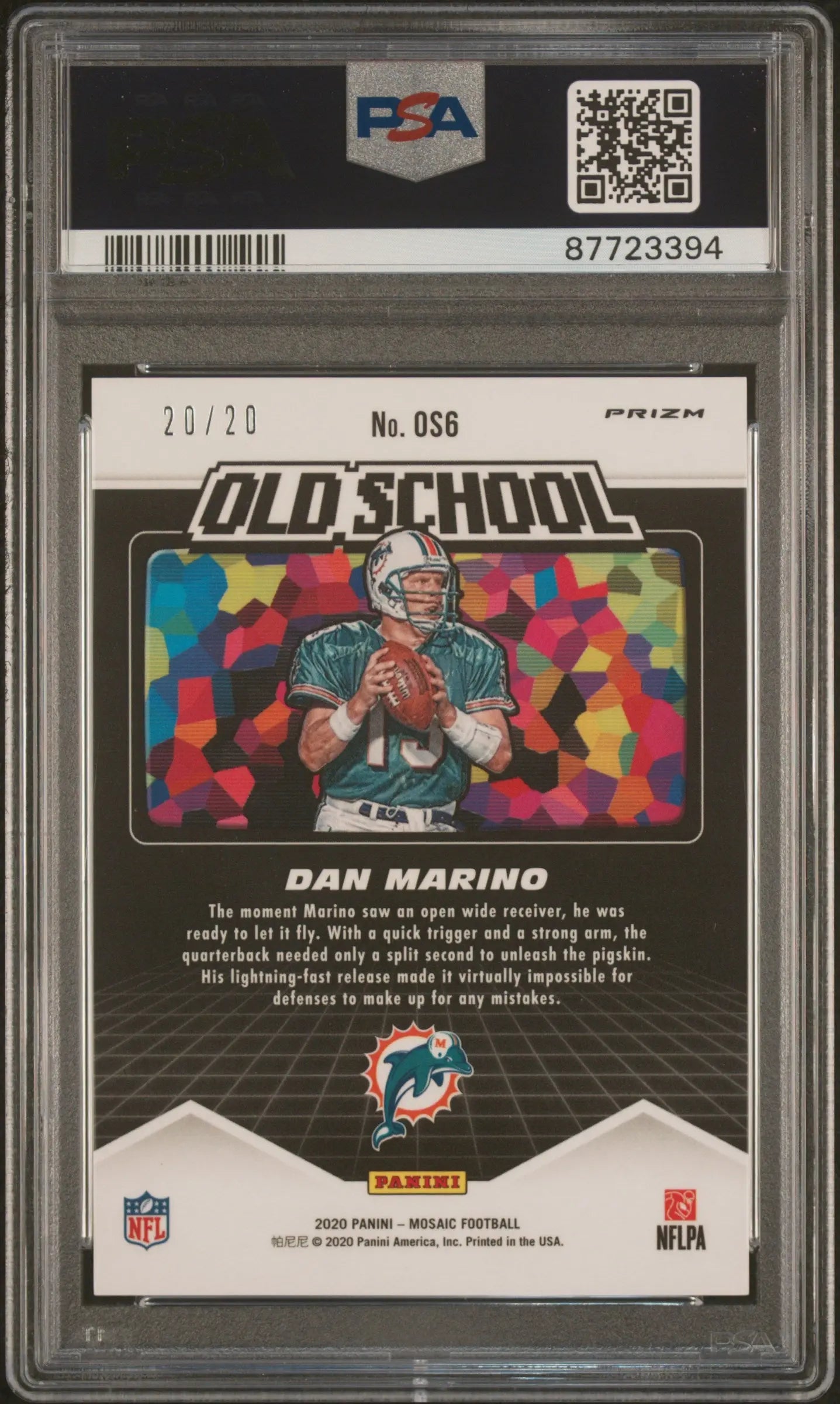 2020 Panini Mosaic Old School Dan Marino Gold Florescent /20 PSA 10 