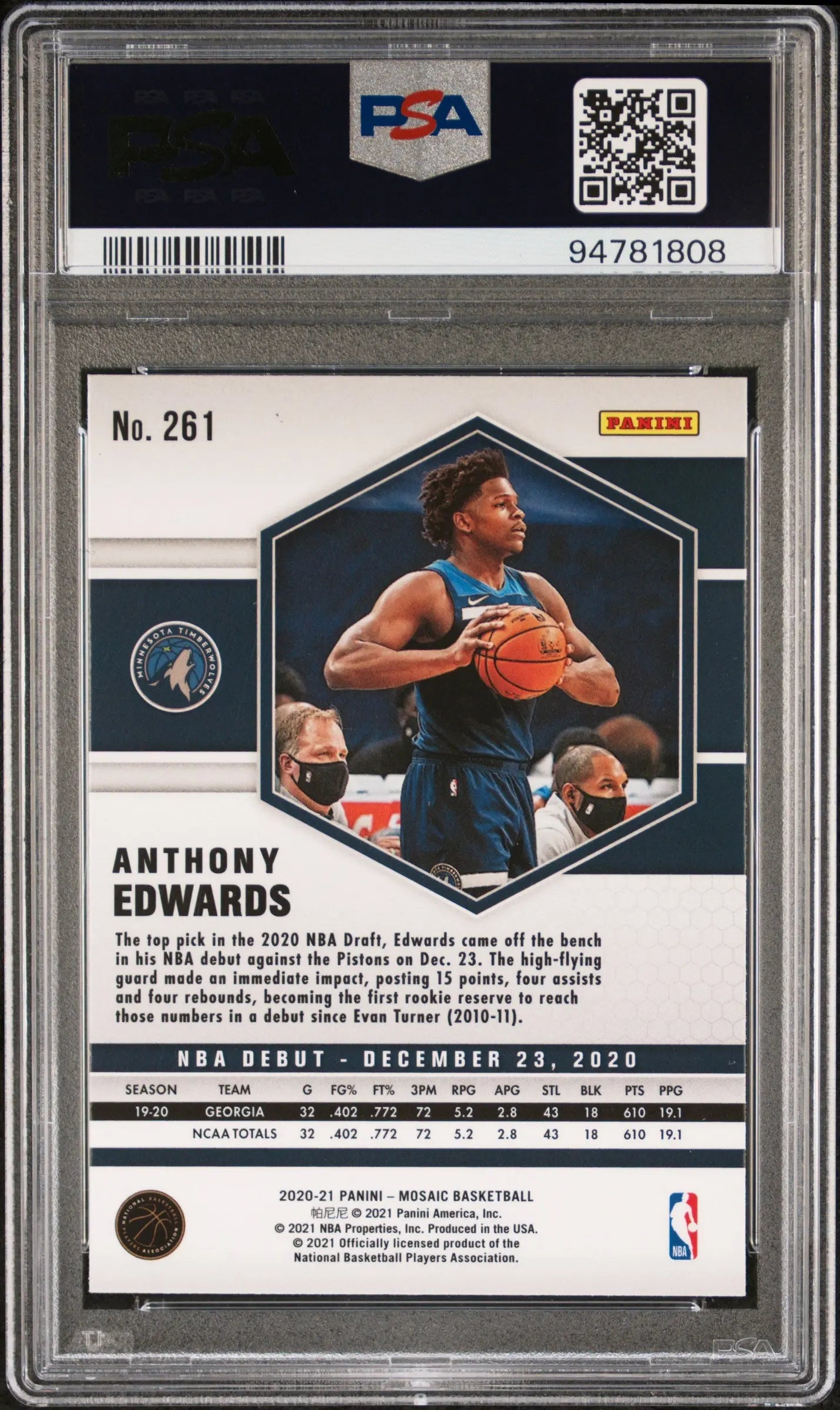 2020 Panini Mosaic Rookie Anthony Edwards Silver RC PSA 10 