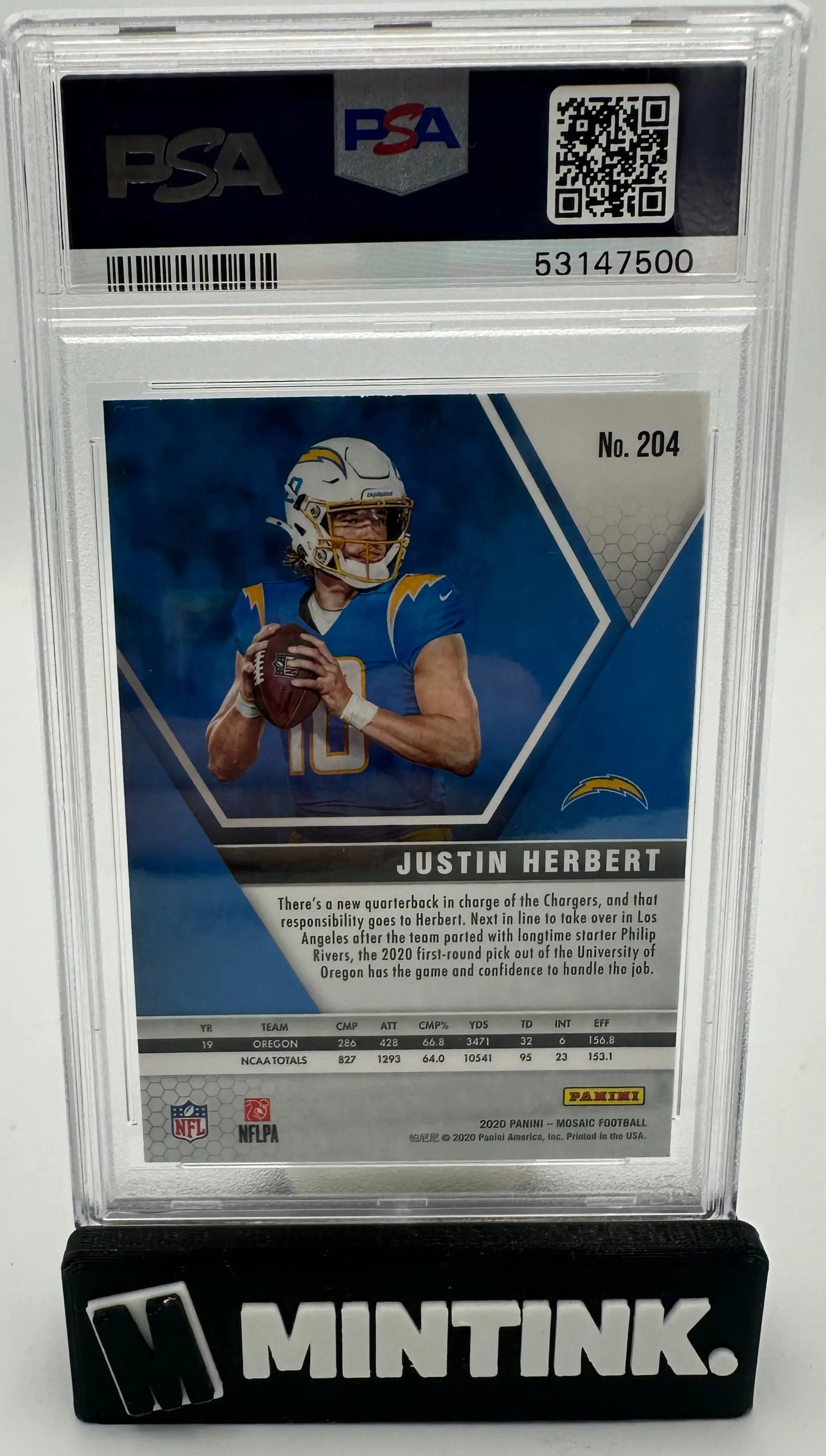 2020 Panini Mosaic Rookie Justin Herbert RC PSA 10 