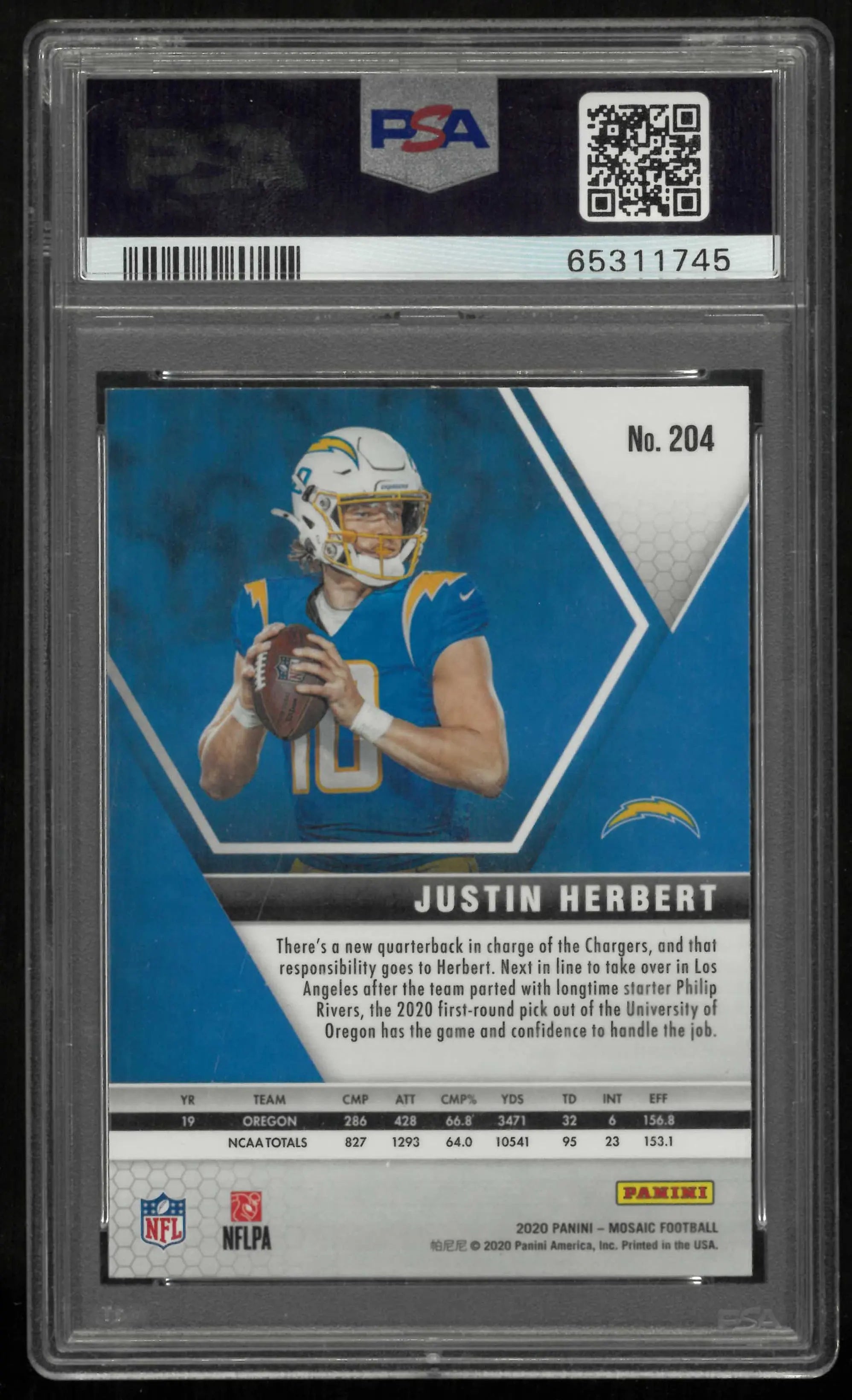2020 Panini Mosaic Rookie Justin Herbert RC PSA 10 