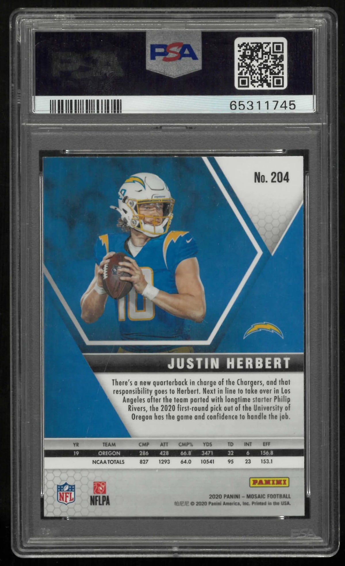 2020 Panini Mosaic Rookie Justin Herbert RC PSA 10 