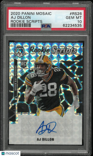 2020 Panini Mosaic Rookie Scripts Aj Dillon Autograph Auto RC PSA 10 