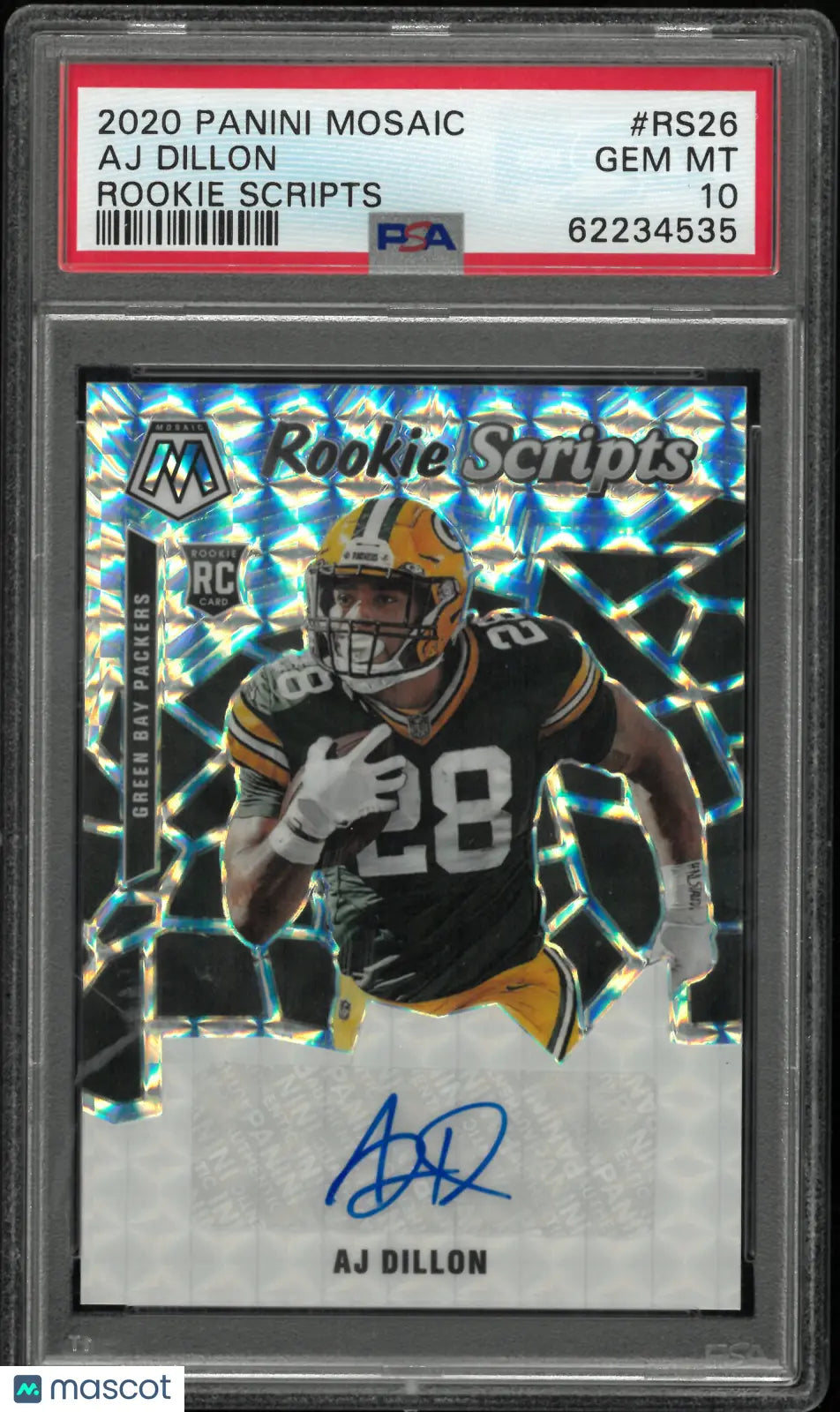 2020 Panini Mosaic Rookie Scripts Aj Dillon Autograph Auto RC PSA 10 