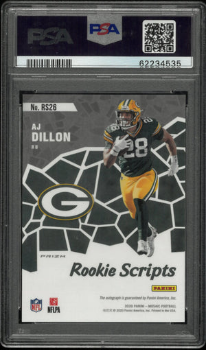 2020 Panini Mosaic Rookie Scripts Aj Dillon Autograph Auto RC PSA 10 