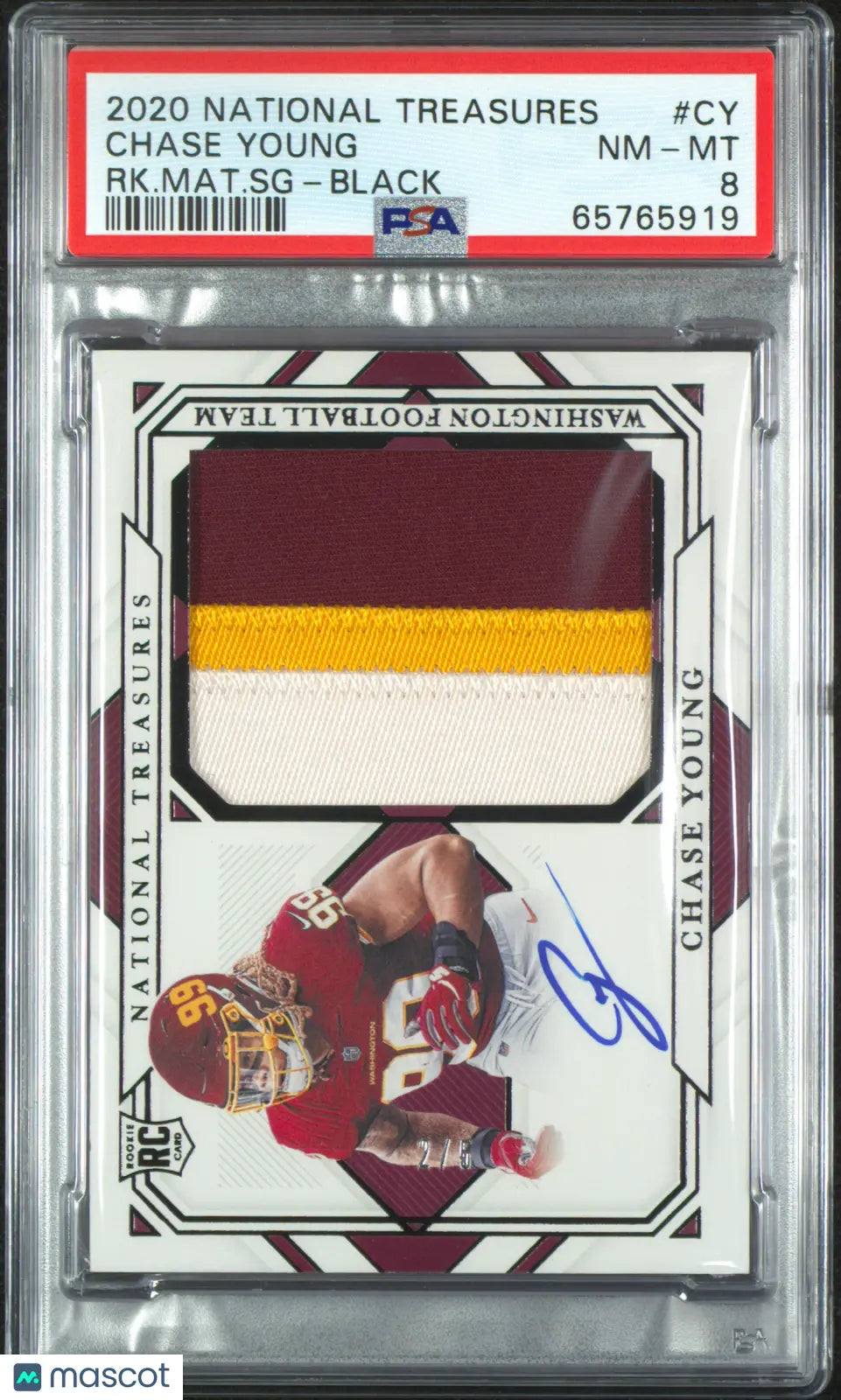 2020 Panini National Treasures Rookie Material Signatures Chase Young Black PSA8 RC /5 