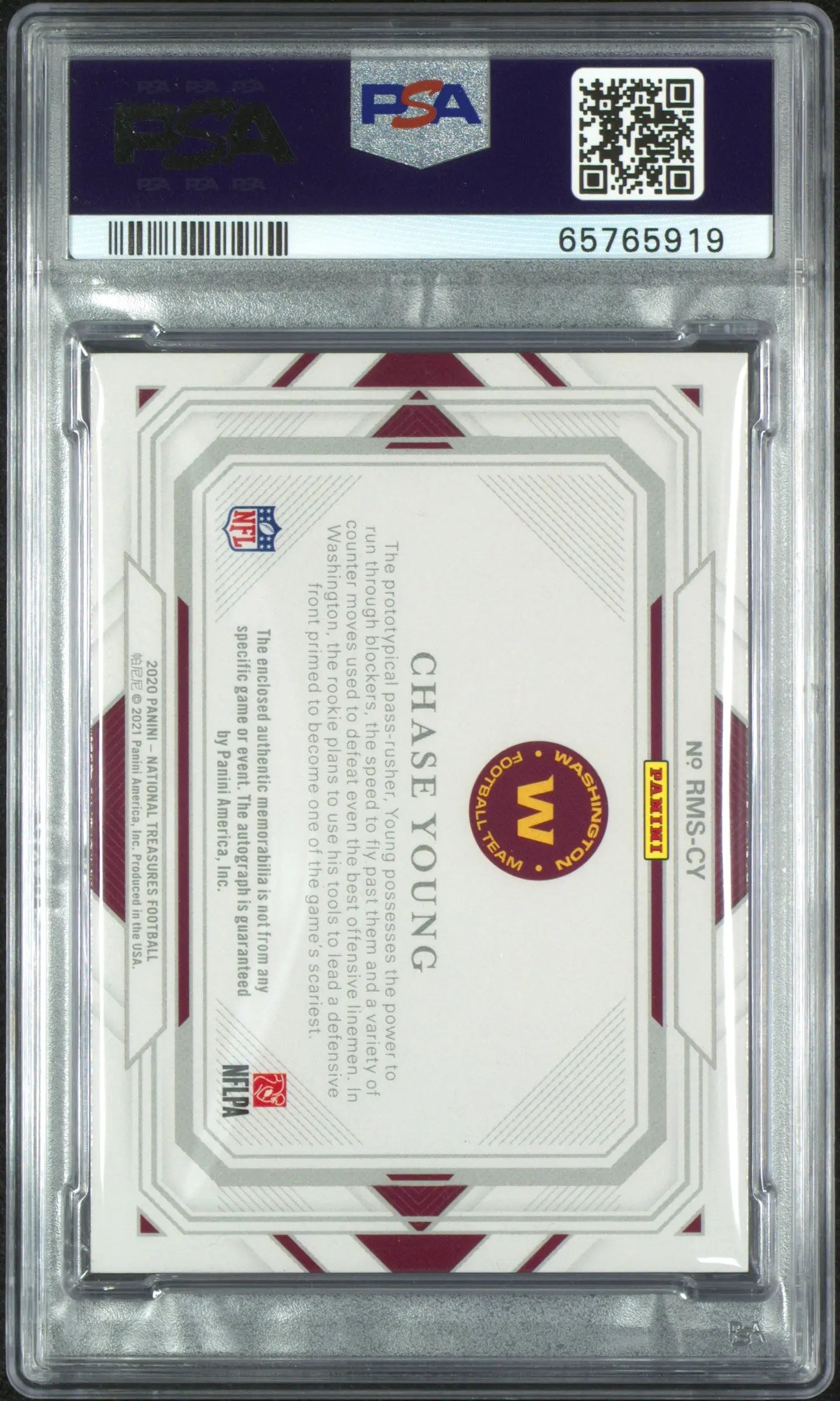 2020 Panini National Treasures Rookie Material Signatures Chase Young Black PSA8 RC /5 