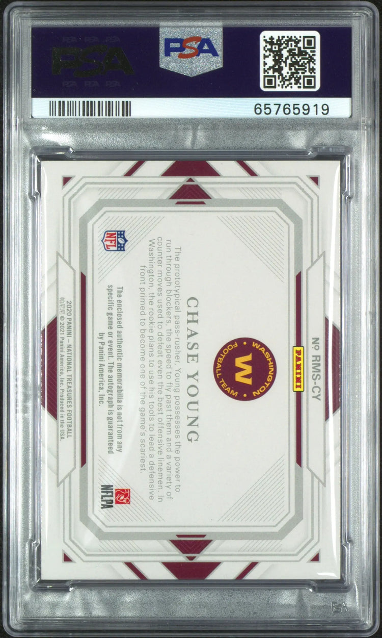 2020 Panini National Treasures Rookie Material Signatures Chase Young Black PSA8 RC /5 
