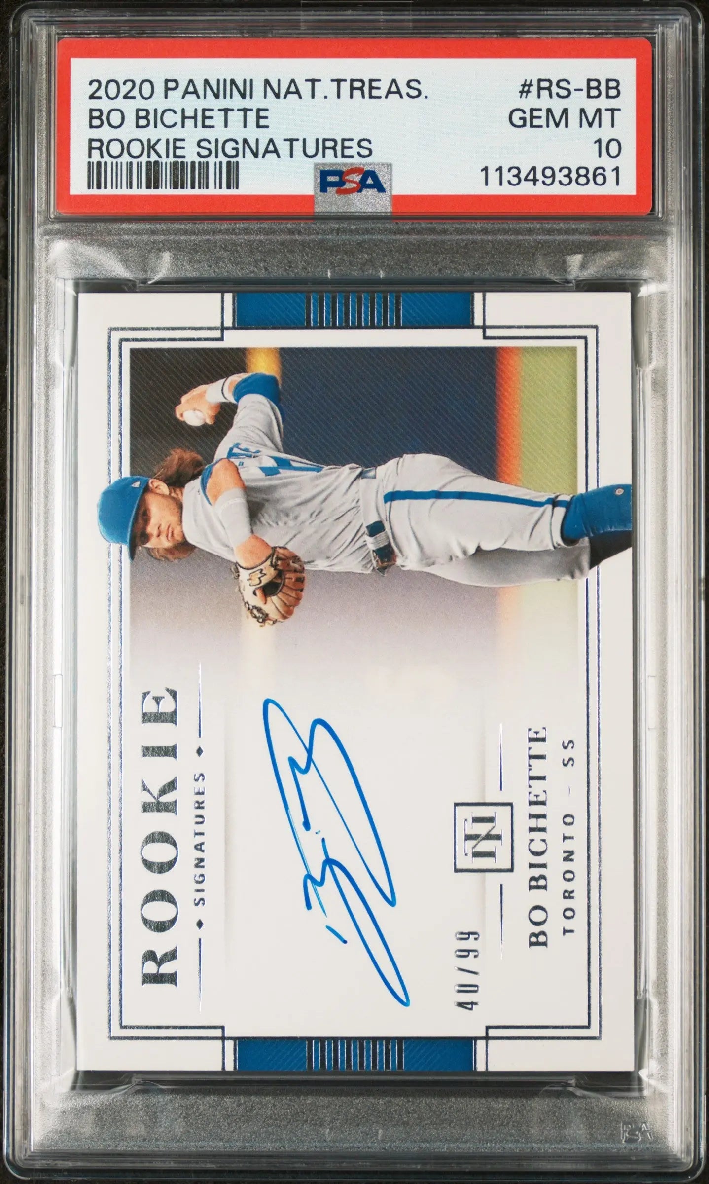 2020 Panini National Treasures Rookie Signatures Auto Bo Bichette /99 PSA 10 