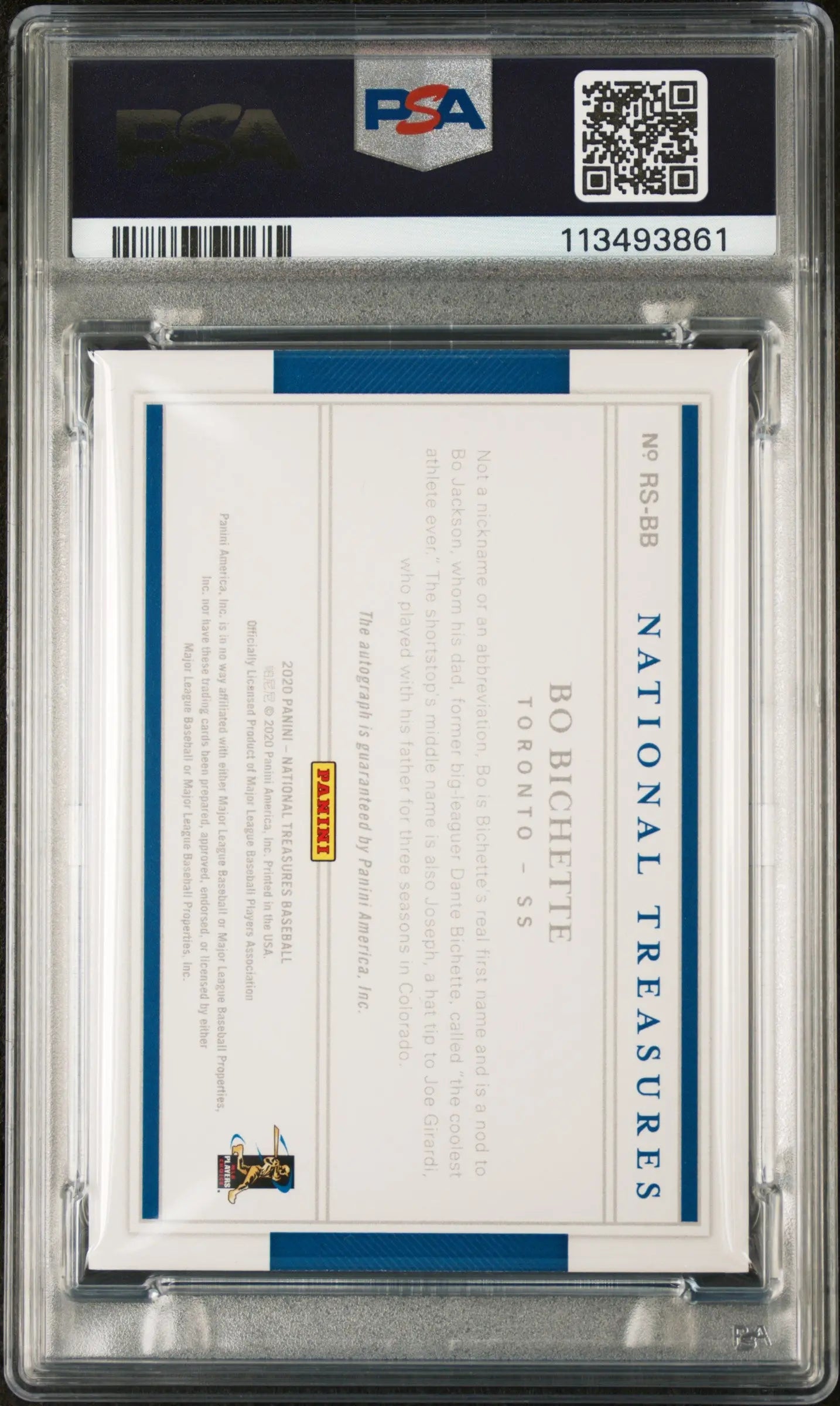 2020 Panini National Treasures Rookie Signatures Auto Bo Bichette /99 PSA 10 