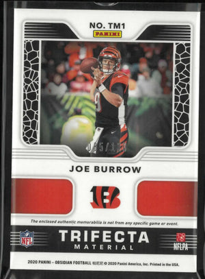 2020 Panini Obsidian Trifecta Material Patch Rookie Joe Burrow RC /100 