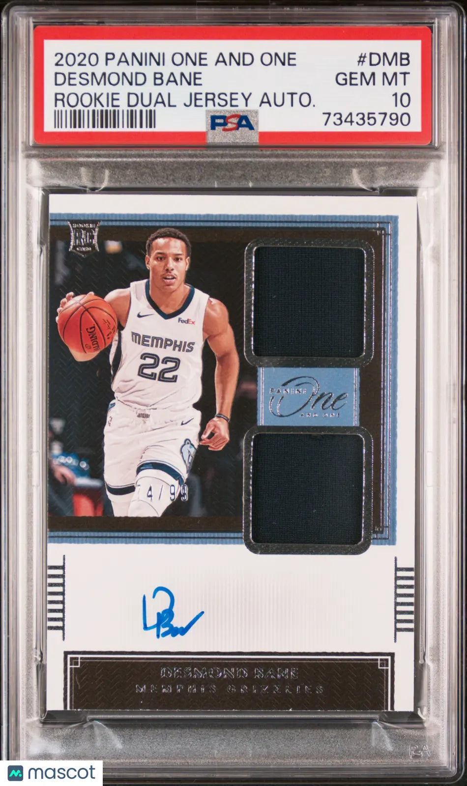 2020 Panini One And One Rookie Dual Jersey Auto Desmond Bane RC PSA 10 /99 
