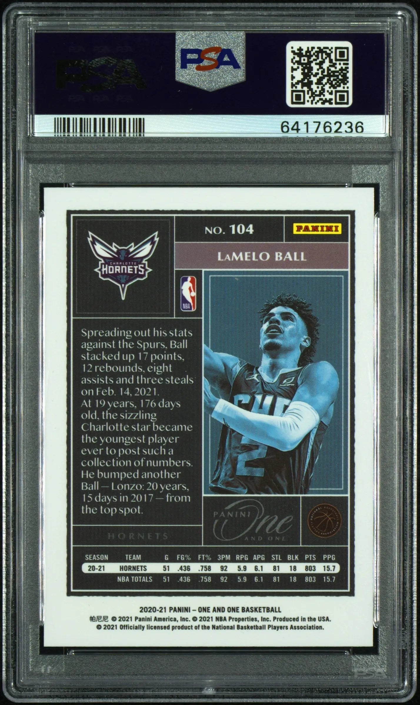 2020 Panini One And One Rookie Lamelo Ball #104 /99 PSA 9 