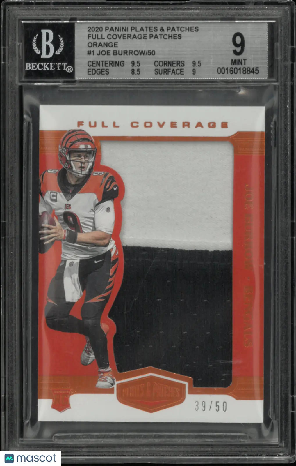 2020 Panini Plates and Patches Full Coverage Patches Orange Joe Burrow /50 BGS 9 