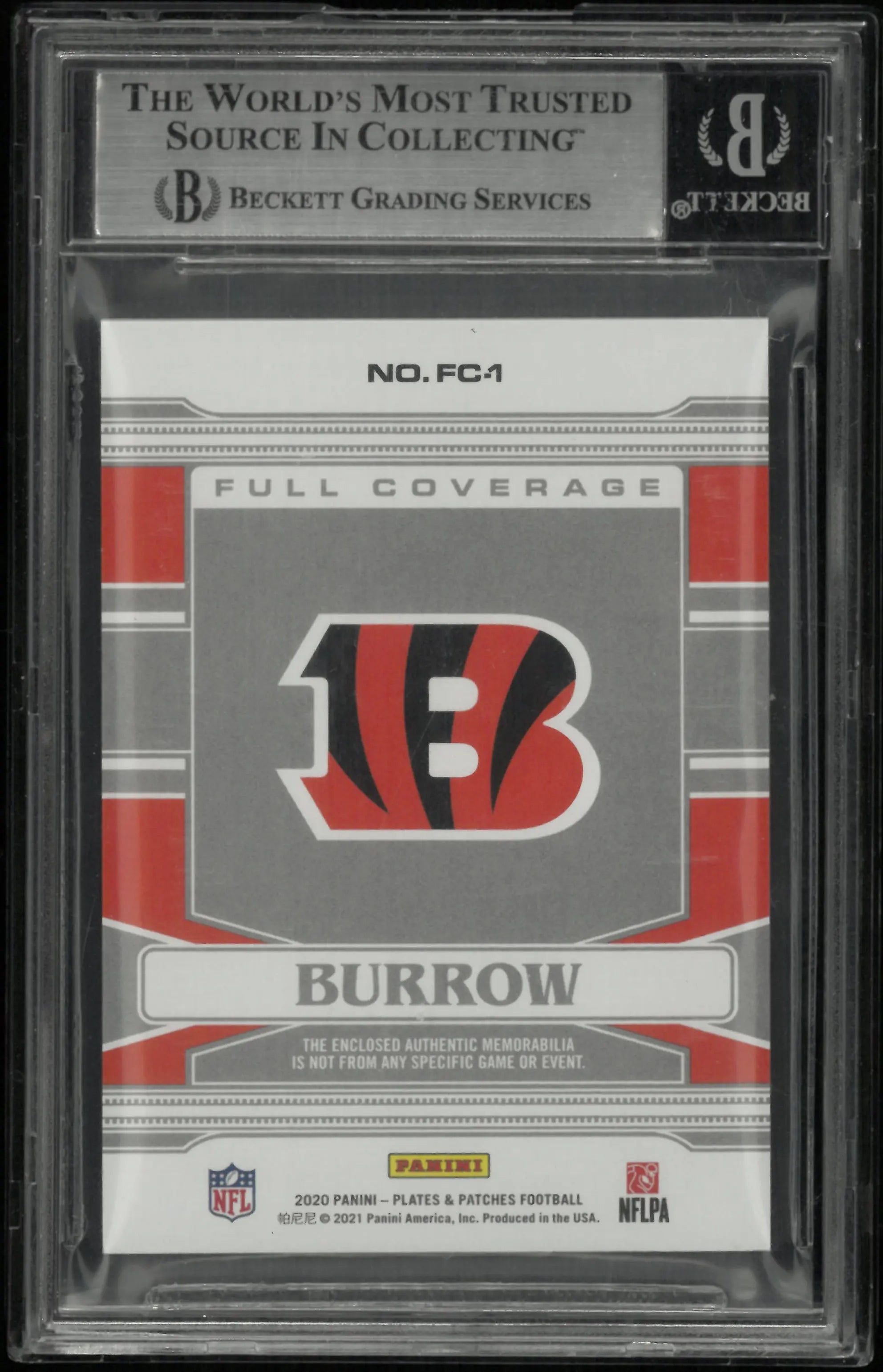 2020 Panini Plates and Patches Full Coverage Patches Orange Joe Burrow /50 BGS 9 
