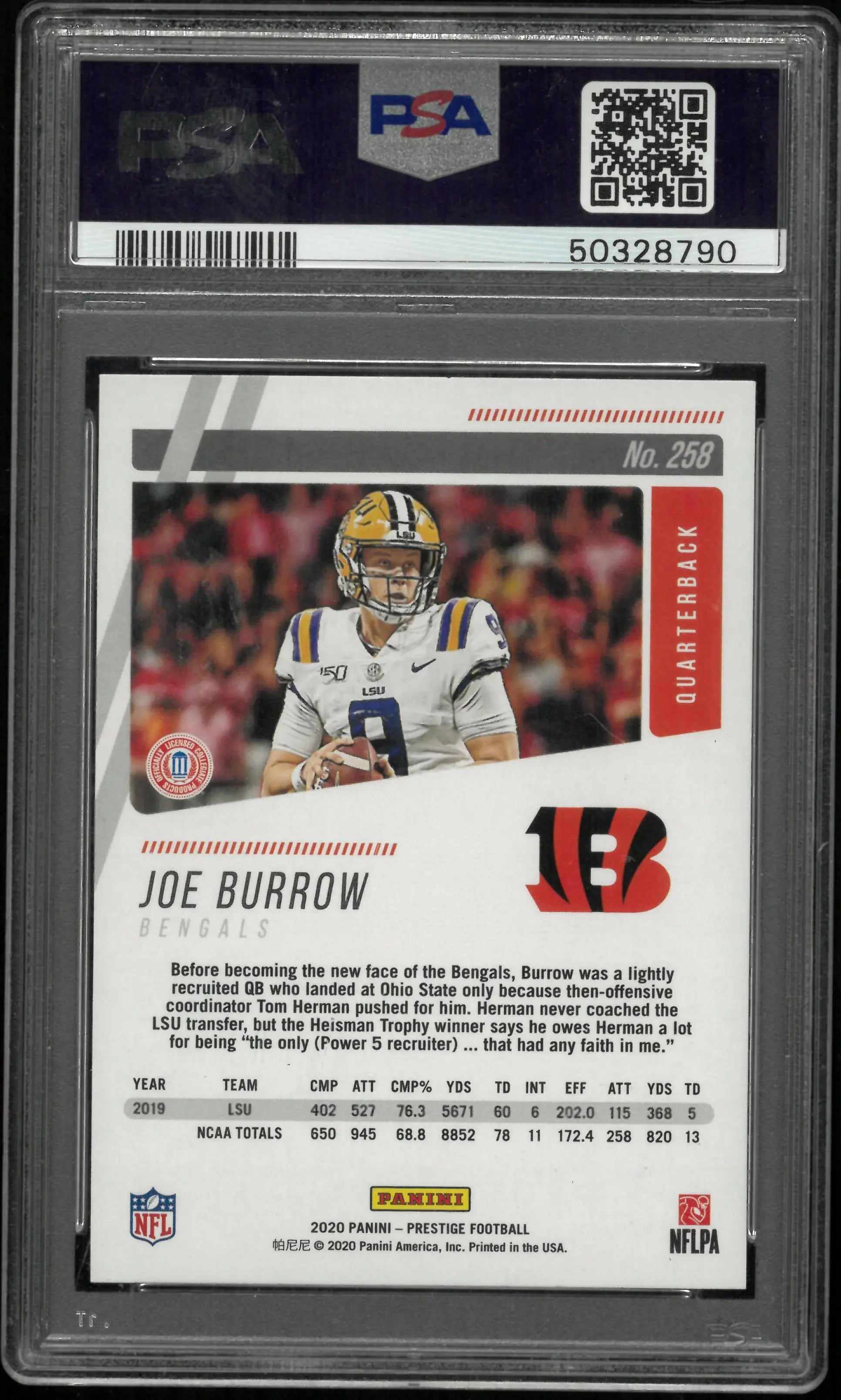2020 Panini Prestige Joe Burrow #258 Green Xtra Points PSA 10 