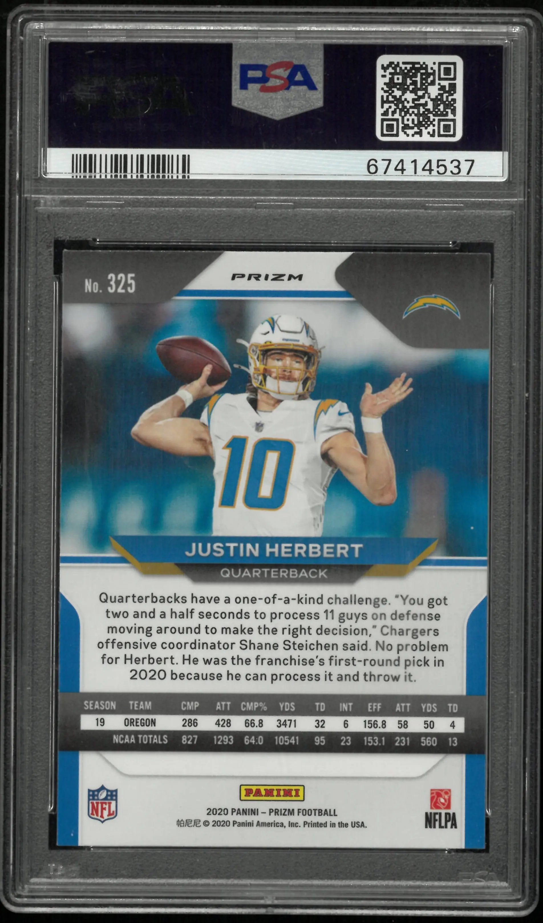 2020 Panini Prizm Justin Herbert RC Rookie Orange Disco PSA 9