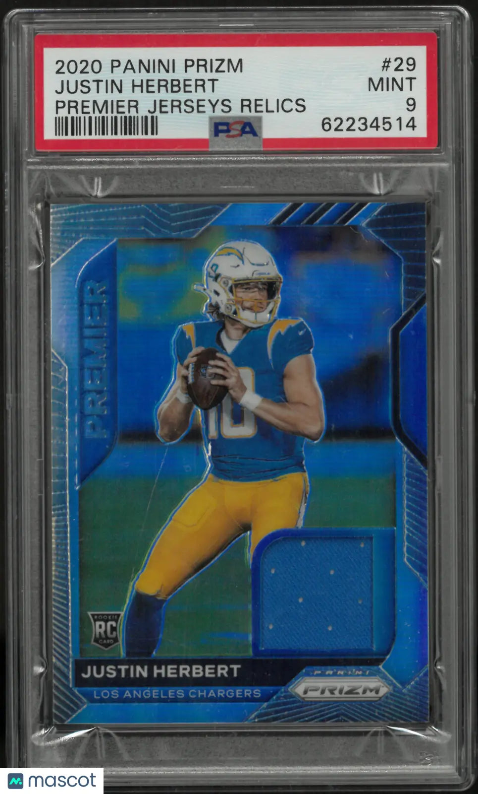 2020 Panini Prizm Premier Jerseys Relics Justin Herbert Rookie RC Patch PSA 9 