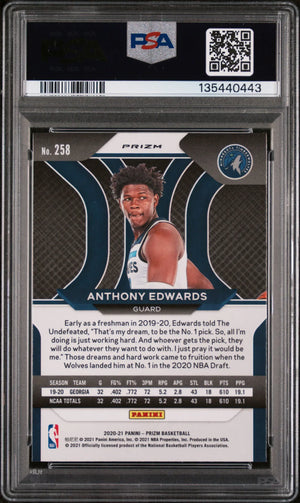 2020 Panini Prizm Rookie Anthony Edwards Silver Prizm RC PSA 9 