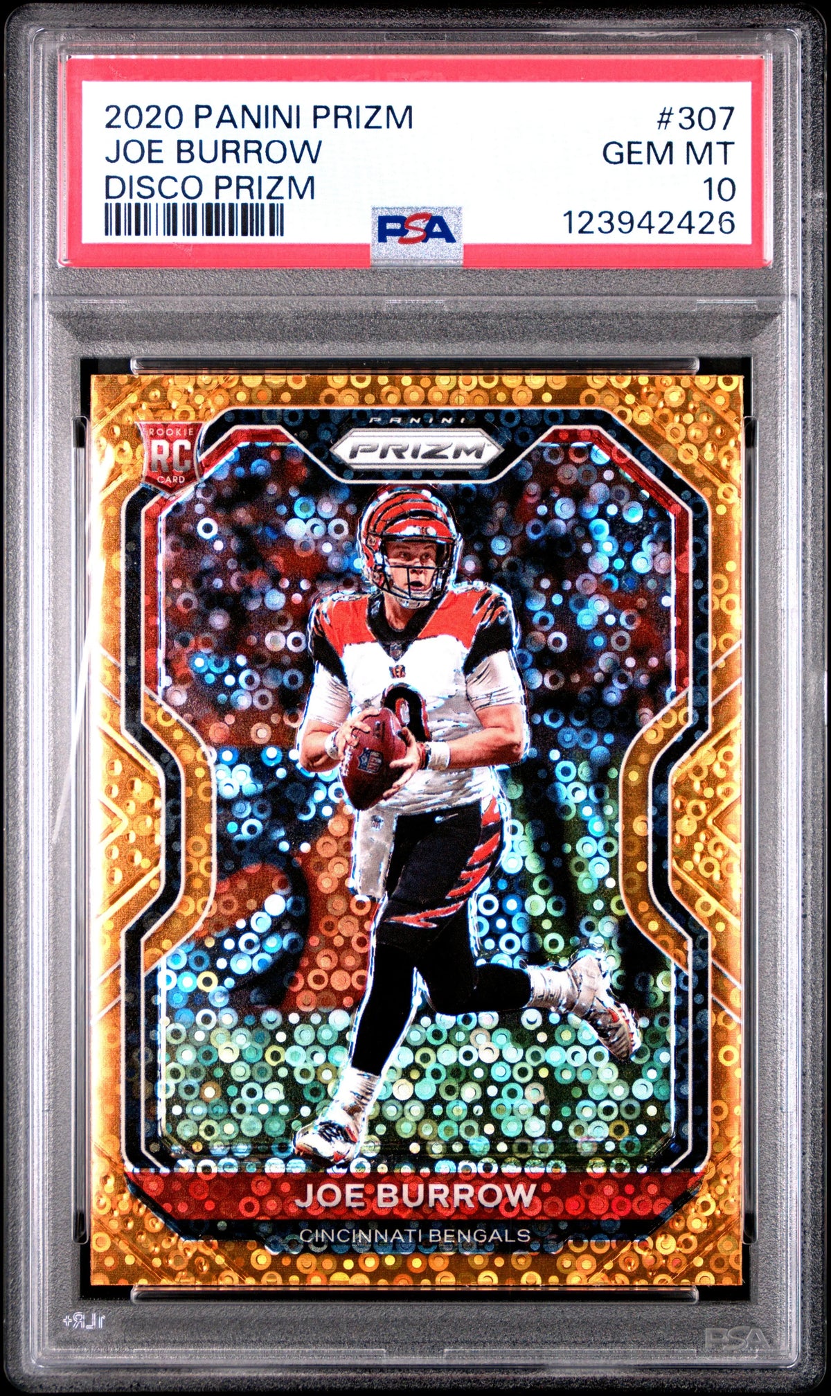 2020 Panini Prizm Rookie Joe Burrow Orange Disco Prizm RC PSA 10 
