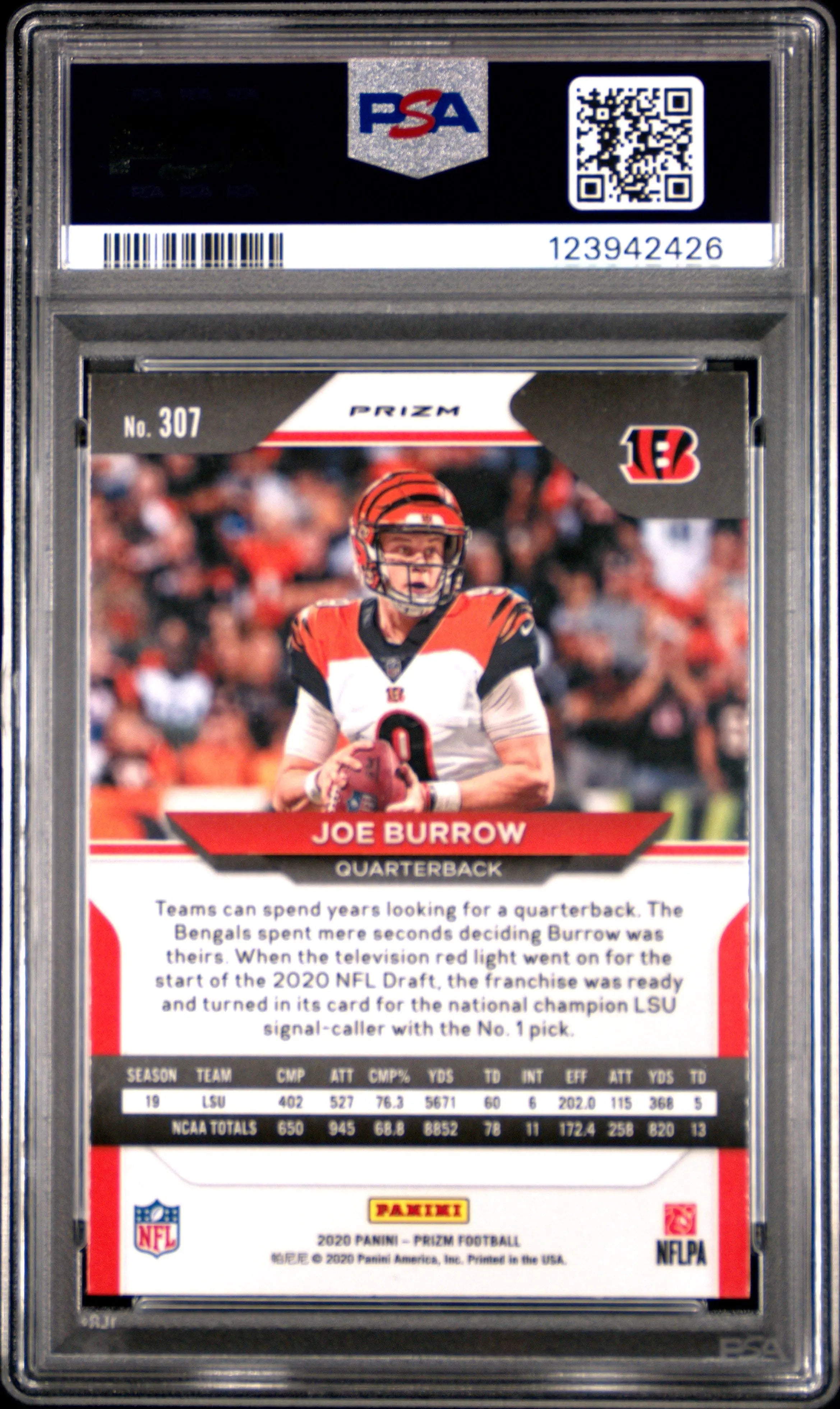 2020 Panini Prizm Rookie Joe Burrow Orange Disco Prizm RC PSA 10 