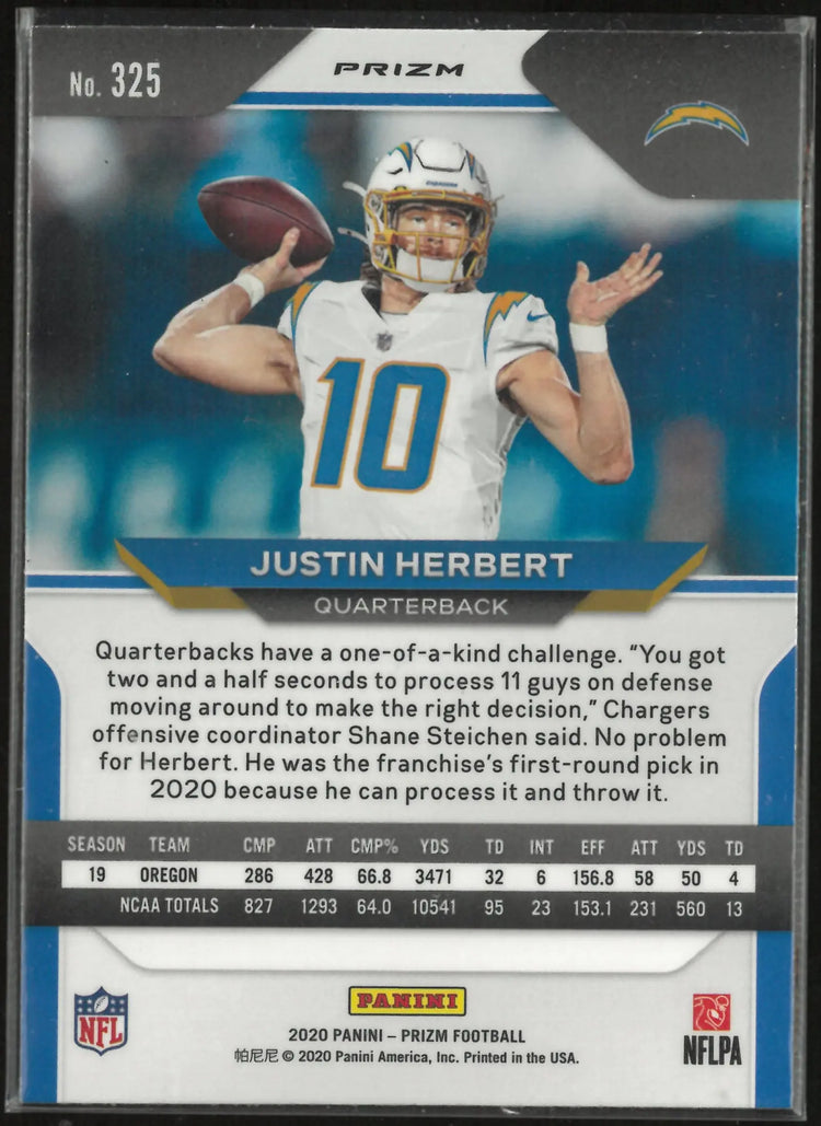 2020 Panini Prizm Rookie Justin Herbert Blue/White/Red RC 