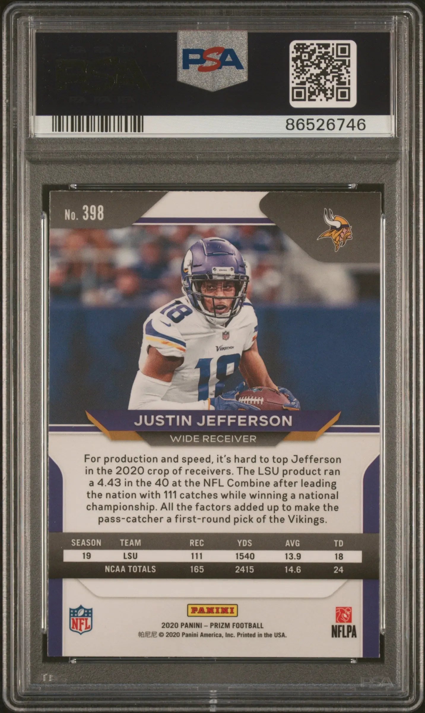 2020 Panini Prizm Rookie Justin Jefferson RC PSA 10 