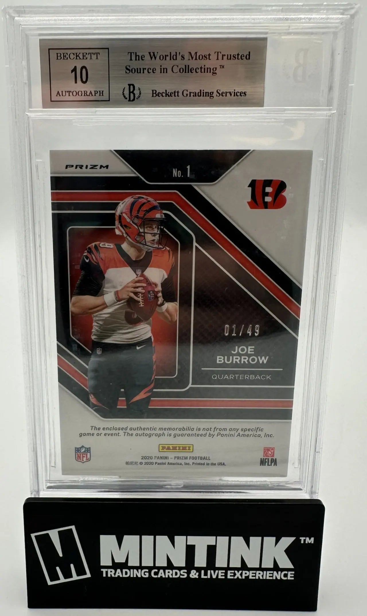 2020 Panini Prizm Rookie Patch Autograph Joe Burrow Purple /49 BGS 9 Auto 10 