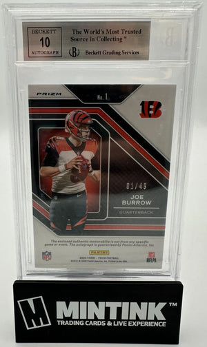 2020 Panini Prizm Rookie Patch Autograph Joe Burrow Purple /49 BGS 9 Auto 10 