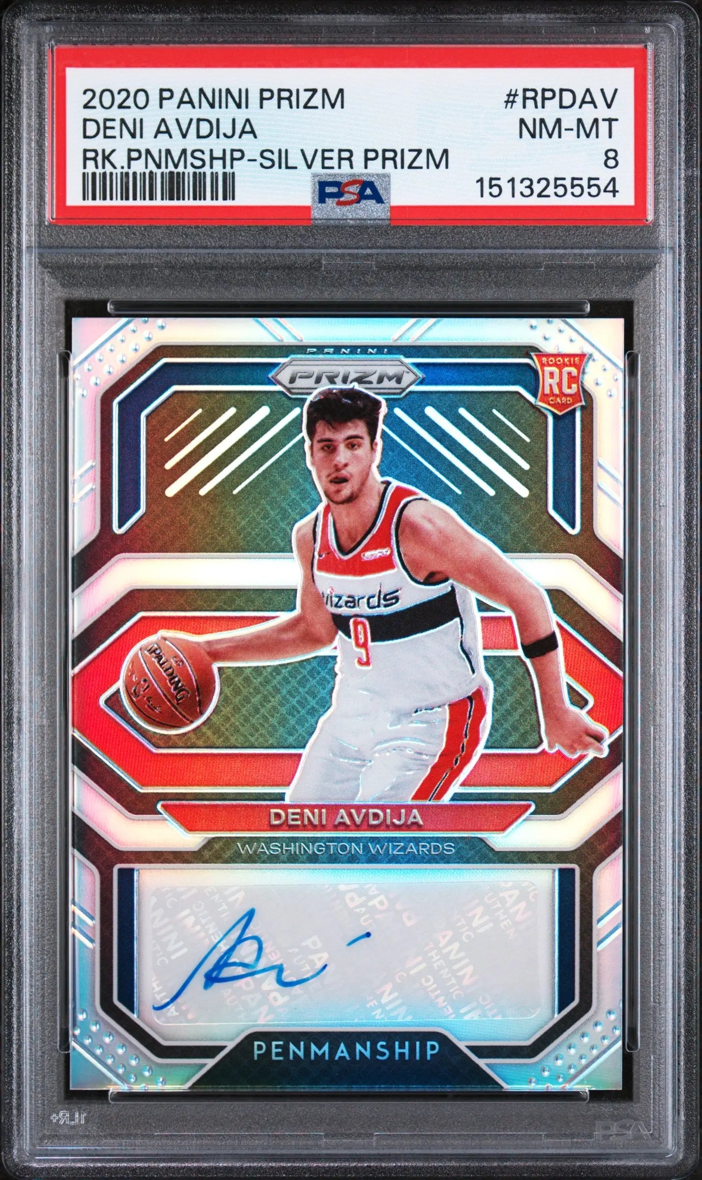 2020 Panini Prizm Rookie Penmanship Autograph Deni Avdija Auto Silver RC PSA 8 