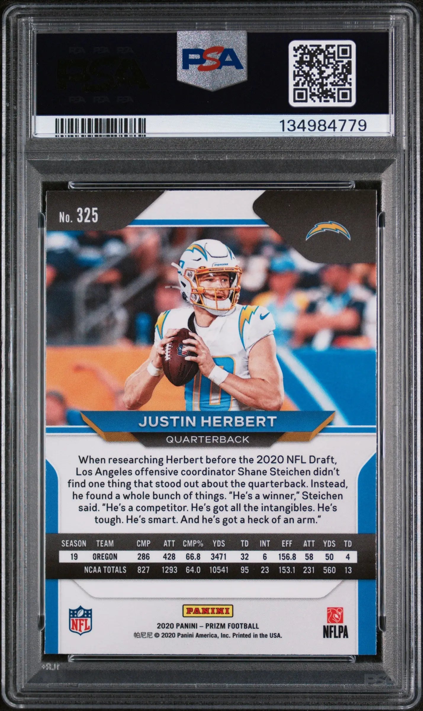 2020 Panini Prizm Variation Rookie Justin Herbert #325 PSA 9 