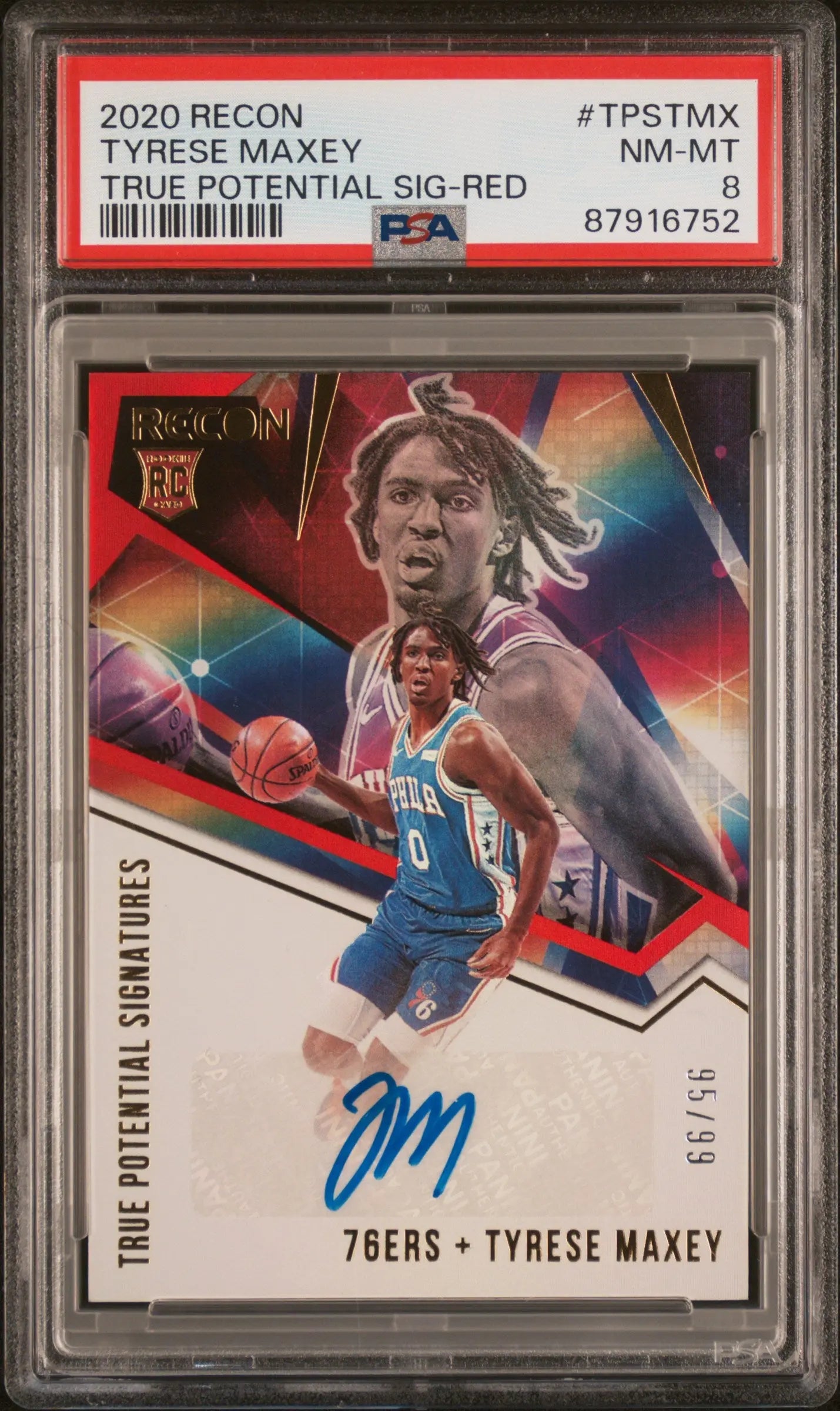 2020 Panini Recon True Potential Signatures Autograph Tyrese Maxey Red /99 PSA 8 