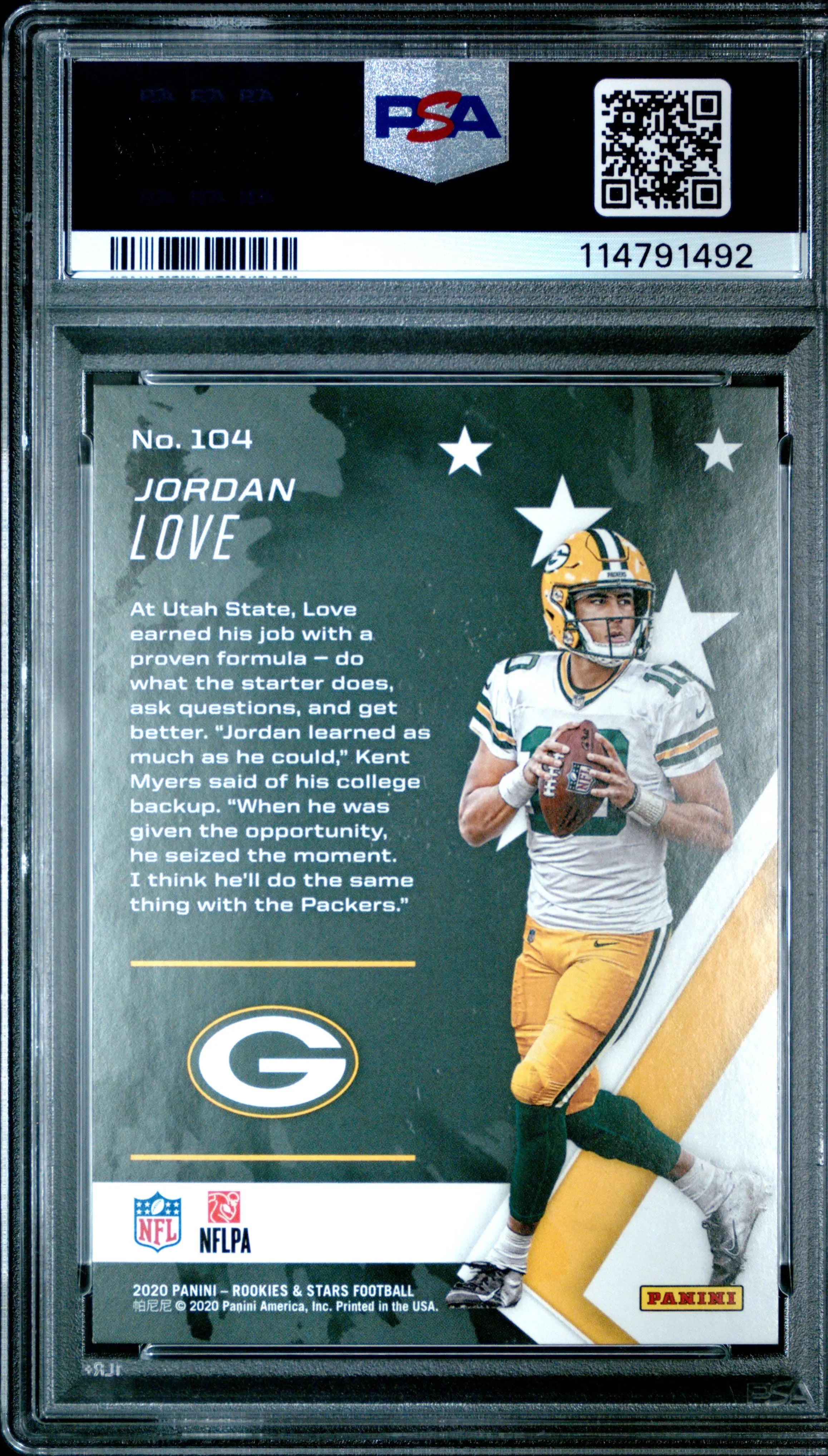 2020 Panini Rookies & Stars Football Jordan Love RC Rookie #104 Longevity PSA 8 