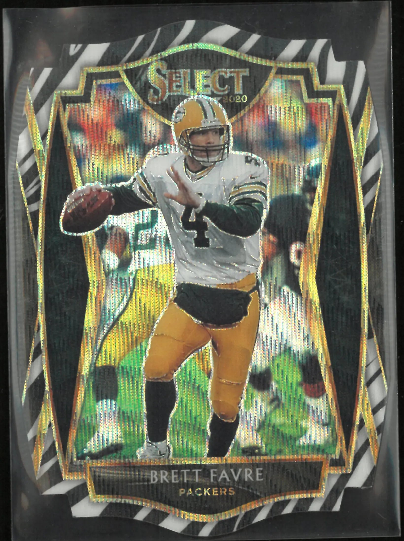 2020 Panini Select Brett Favre Die Cut Zebra Wave Prizm 