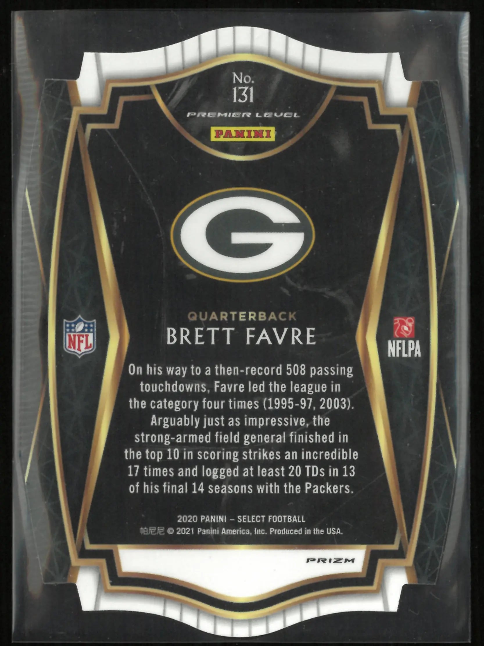 2020 Panini Select Brett Favre Die Cut Zebra Wave Prizm 