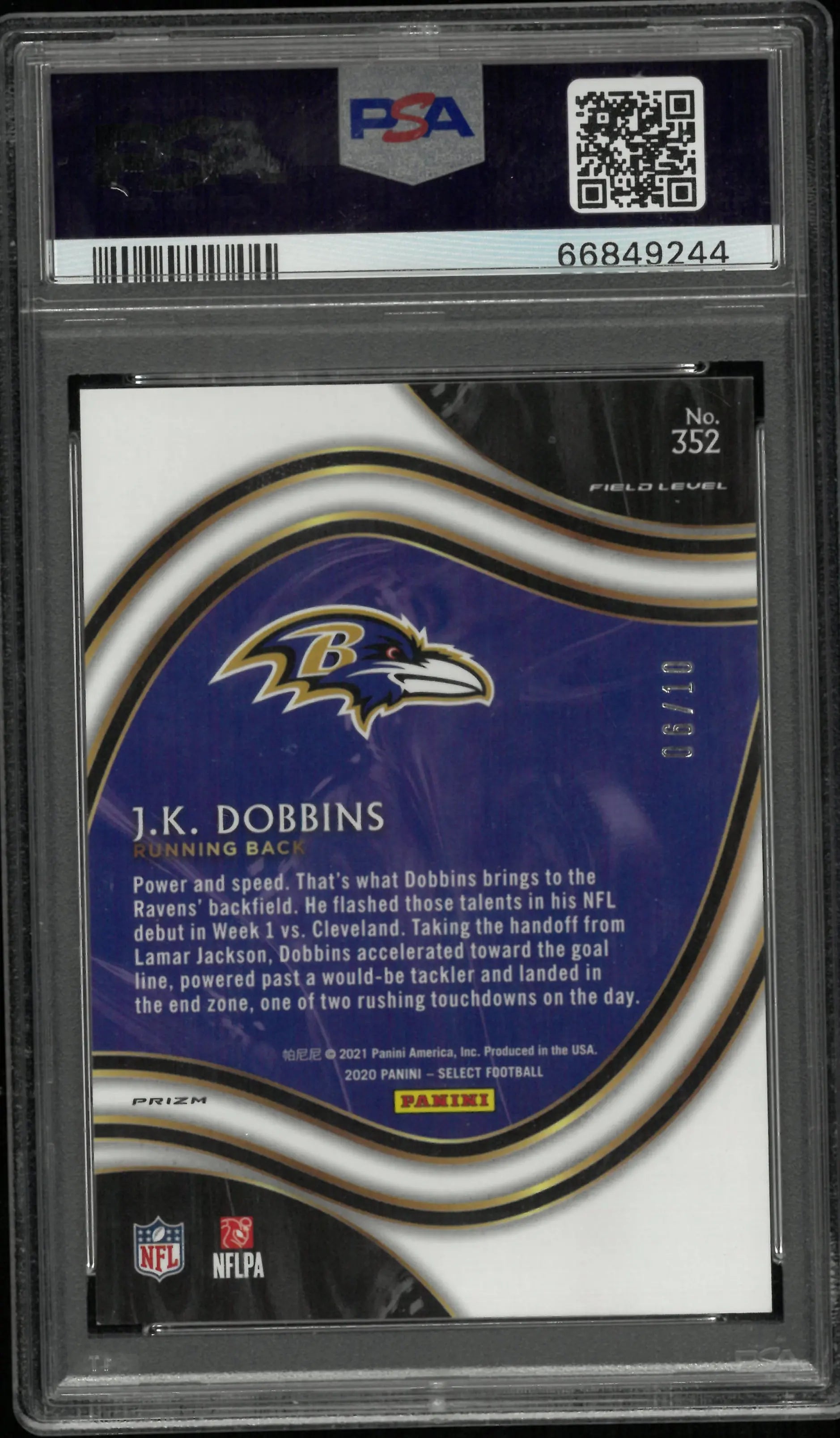 2020 Panini Select J. K. Dobbins #352 Gold Disco Prizm PSA 9 