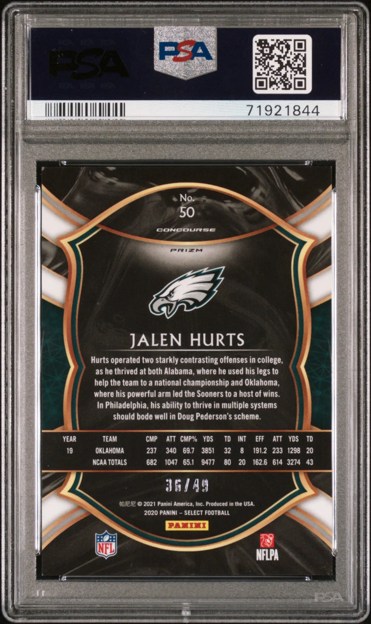 2020 Panini Select Jalen Hurts RC Rookie Orange Prizm PSA 9 /49 Eagles 