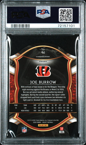 2020 Panini Select Joe Burrow RC Rookie #46 Die Cut Blue Prizm PSA 10 
