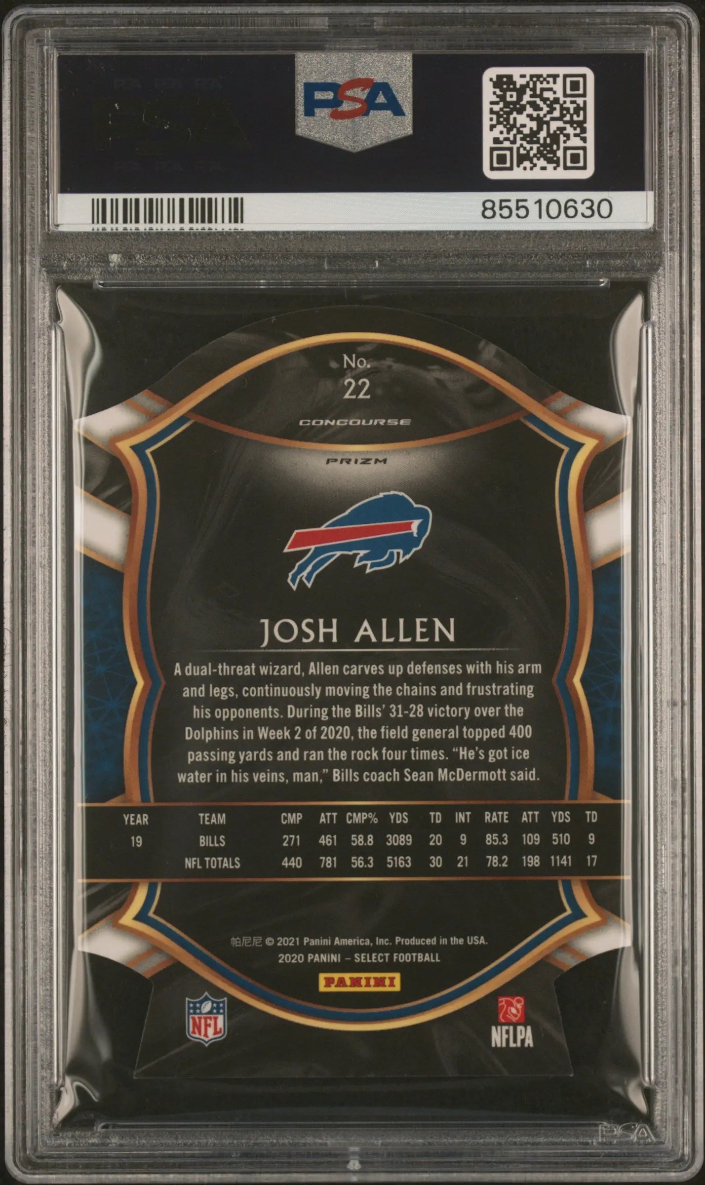 2020 Panini Select Josh Allen Die Cut Light Blue Prizm PSA 8 