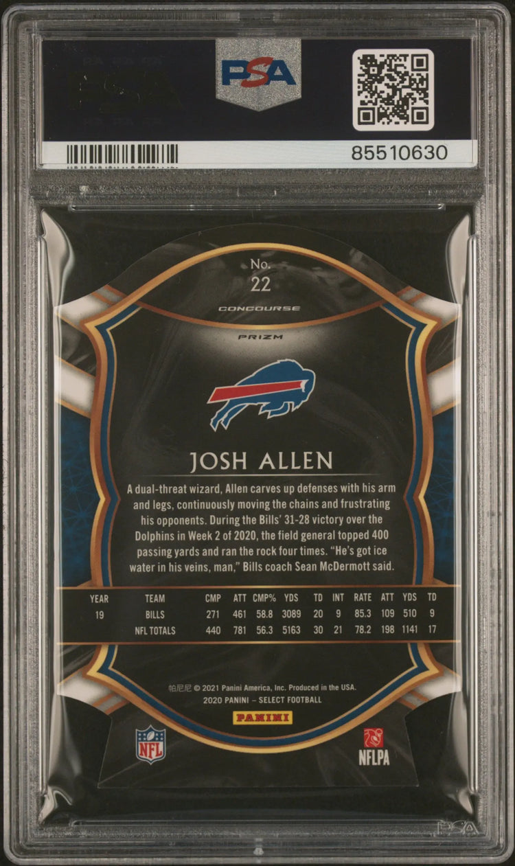 2020 Panini Select Josh Allen Die Cut Light Blue Prizm PSA 8 
