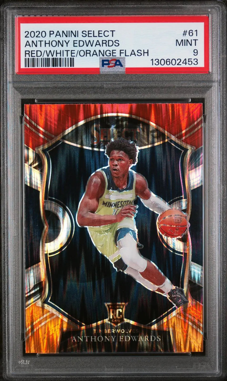 2020 Panini Select Rookie Anthony Edwards Red/White/Orange Flash RC PSA 9 