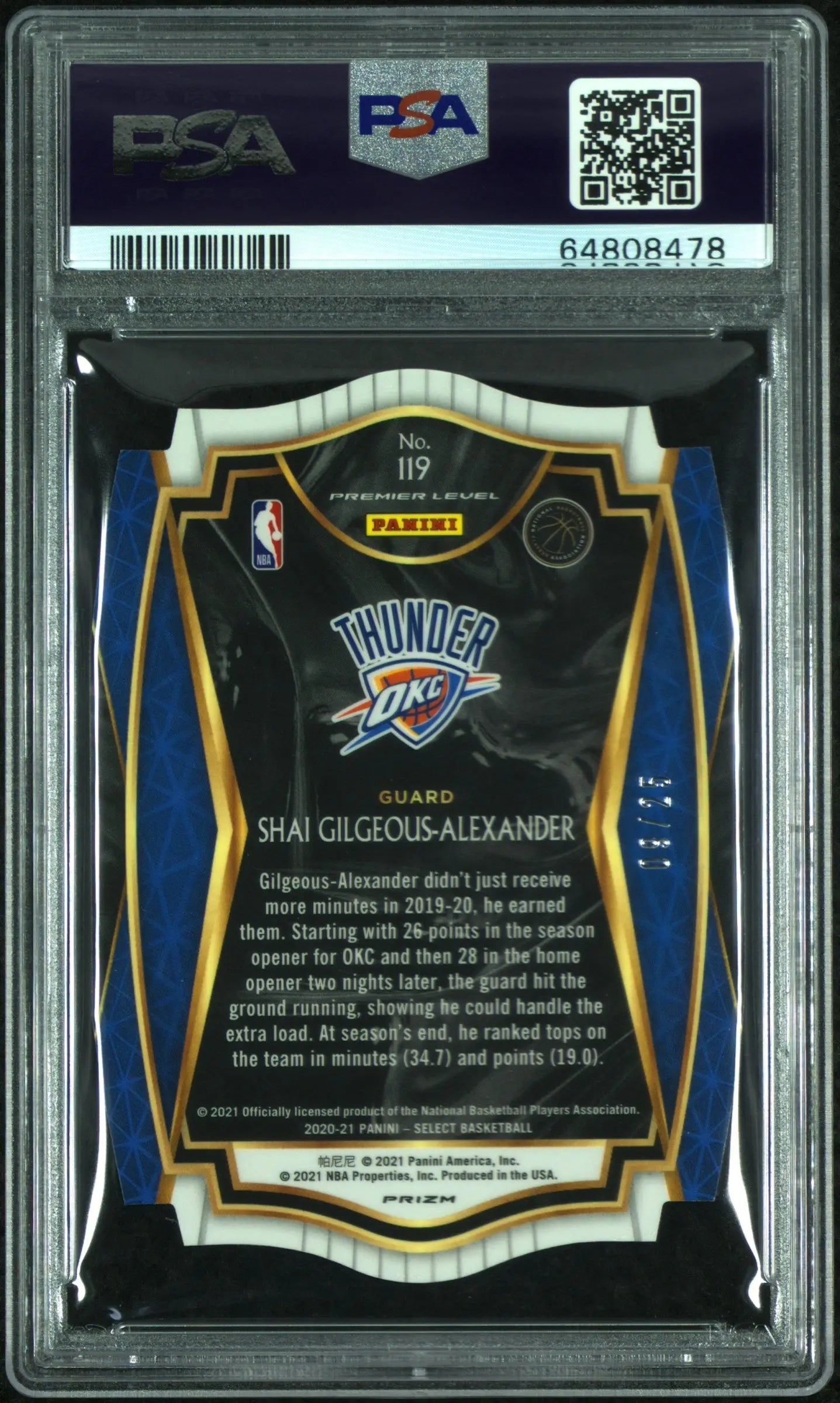 2020 Panini Select Shai Gilgeous-Alexander Tie-Dye Die-Cut Prizm PSA 9 