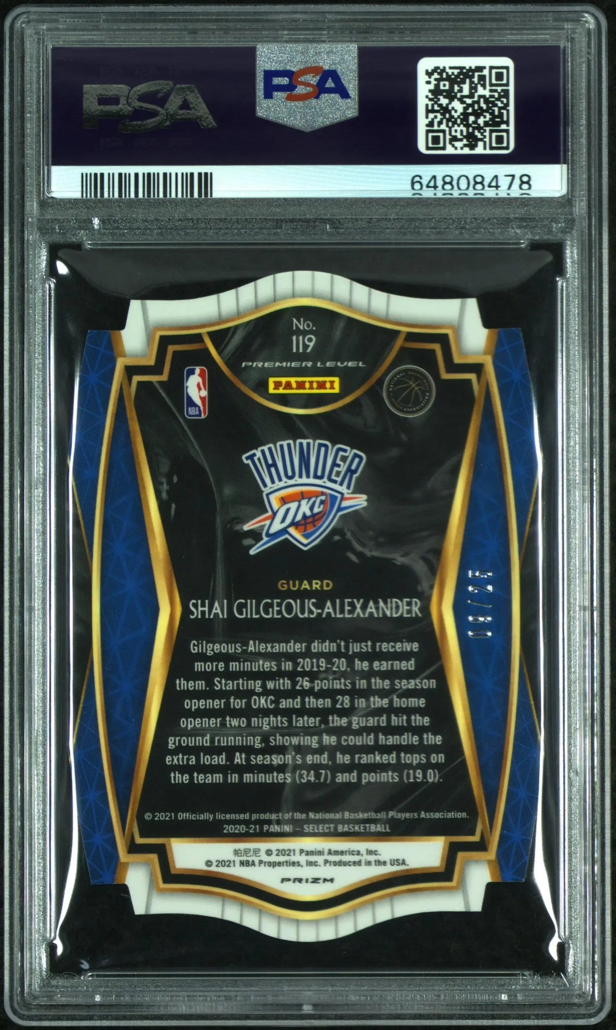 2020 Panini Select Shai Gilgeous-Alexander Tie-Dye Die-Cut Prizm PSA 9 