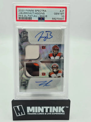 2020 Panini Spectra Rookie Dual Patch Autographs Higgins Burrow Wave PSA 10 /60 