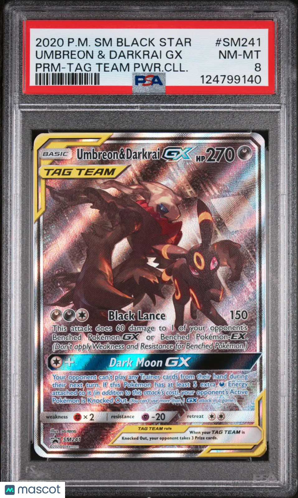 2020 Pokemon Black Star Promo Umbreon Darkrai GX #SM241 Premium TAG Team PSA 8 